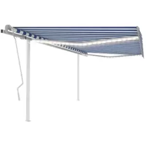 Manual Retractable Awning with LED 4x3.5 m Blue and White vidaXL - Blue