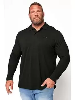 BadRhino Essential Plain Long Sleeve Polo Shirt - Black, Size 1Xl, Men