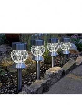 Smart Solar Crystal Glass Stainless Steel Stake Lights With Leds (4 Pack)