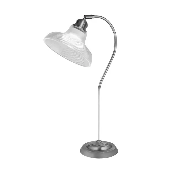 Bistro III Table Lamp ,Satin Silver, Holphane Style Glass