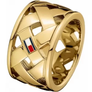 Ladies Tommy Hilfiger Gold Plated Classic Signature Ring Size P