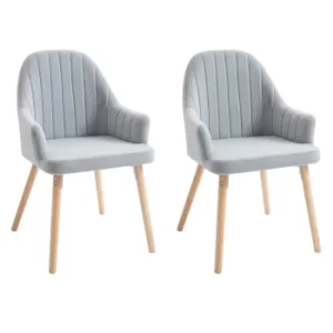 HOMCOM Faux Velvet Upholstered Twin-Pair Dining Armchairs Tub Velvet-Feel Dining Chairs w/Wood Legs Metal Frame Grey