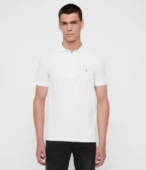 AllSaints Mens Cotton Slim Fit Reform Short Sleeve Polo Shirt, White, Size: XL