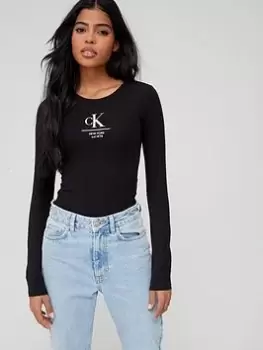 Calvin Klein Jeans Label Long Sleeves Bodysuit - Black, Size XS, Women