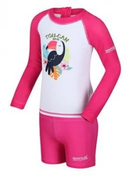 Boys, Regatta Girls Valo Rash Bird Suit - Pink, Size 6-12 Months