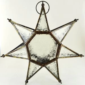 Iron Clear Glass Hanging Lantern 7 Point Star