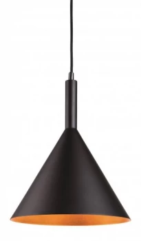 1 Light Dome Ceiling Pendant Black with Gold Inside, E27