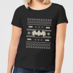 DC Batman Knit Pattern Womens Christmas T-Shirt - Black - XL