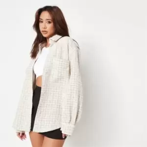 Missguided Trim Detail Boucle Shacket - White