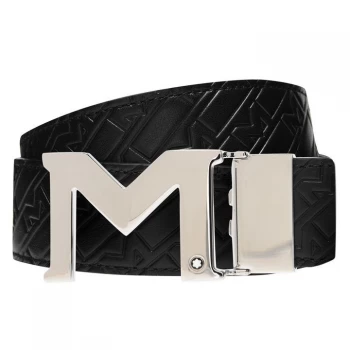 Mont Blanc - M Buckle Black/blue 35 Mm Reversible Leather Belt - Belts - Black