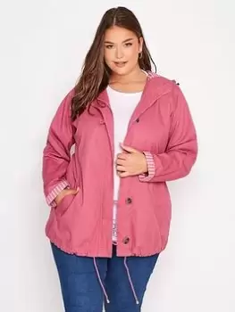 Yours Clothing Cotton Twill Parka With Contrast Lining, Pink, Size 22-24, Women