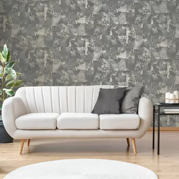 Fine Decor Savona Marble Tile Wallpaper, Slate