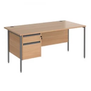 Straight Desk with Beech Coloured MFC Top and Graphite H-Frame Legs and 2 Lockable Drawer Pedestal Contract 25 1600 x 800 x 725mm