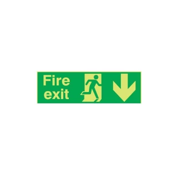 Fire Exit Arrow Down Photoluminescent Rigid PVC Sign - 450 X 150MM - Sitesafe
