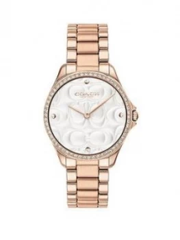 COACH Coach Silver Textured and Crystal Set Dial Rose Gold Stainless Steel Bracelet Ladies Watch, One Colour, Women