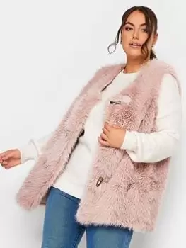 Yours Yours Plush Fur Gilet With Toggles, Pink, Size 14, Women