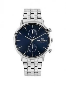 Ben Sherman Silver Stainless Steel Bracelet with Navy Sunray Dial, One Colour, Men