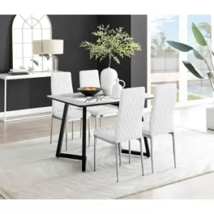 Furniture Box Carson White Marble Effect Dining Table and 4 White Milan Chrome Leg Chairs