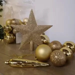 33pcs Assorted Shatterproof Baubles Christmas Decoration with Tree Topper Star in Gold