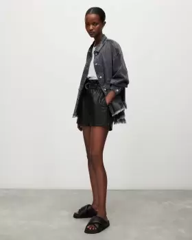 AllSaints Erica Leather Paperbag Shorts