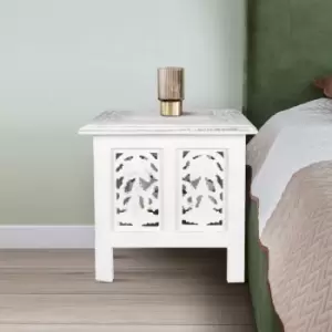 Topfurnishing - Antique Effect Square Carved Wooden Bedside Lamp Table Side End Coffee Tables [White,Medium 38x38x39 cm]