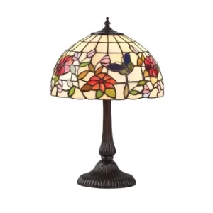 Butterfly 2 Light Small Table Lamp Bronze, Tiffany Style Glass, E14