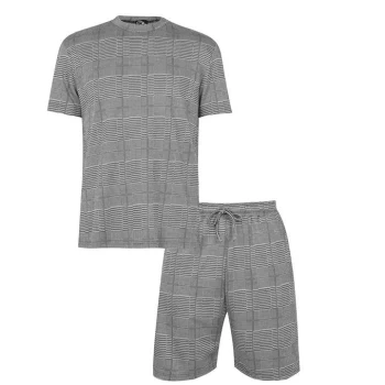 Fabric Grey Check T-Shirt and Shorts Loungewear Co-Ord Set - Charcoal