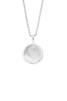 Recycled Silver Diamond Round Stippled Edge Tag Necklace