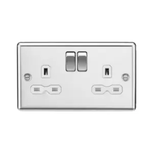 Knightsbridge - 13A 2G dp Switched Socket with White Insert - Rounded Edge Polished Chrome