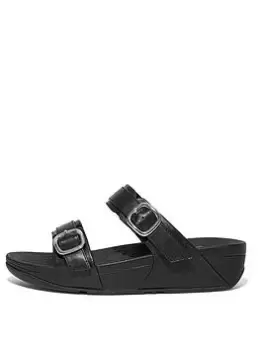 FitFlop Lulu Adjustable Wobbleboard Leather Slides - All Black, Size 5, Women