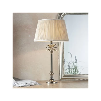 Endon Lighting Leaf & Freya - Table Lamp Polished Nickel Plate & Oyster Silk 1 Light IP20 - E27