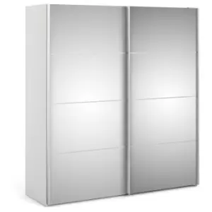 Verona Sliding Wardrobe 180cm in White with Mirror Doors with 5 Shelves - White and Mirror