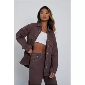 I Saw It First Chocolate Oversized Pocketed Denim Shacket - Brown