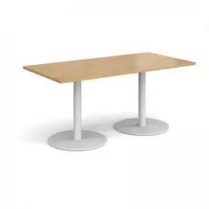 Monza rectangular dining table with flat round white bases 1600mm x