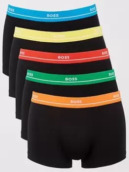 BOSS 5 Pack Logo Trunks - Black , Multi, Size S, Men