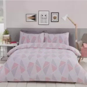 Rapport - Leo Geometric Double Duvet Quilt Cover Bedding Set Pink/Grey