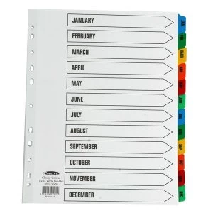 Concord A4 Index January December Multipunched Mylar Reinforced Multicolour Tabs 150gsm Extra Wide White
