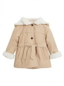 Mango Baby Girls Faux Fur Lined Hooded Coat - Light Brown, Size 9-12 Months