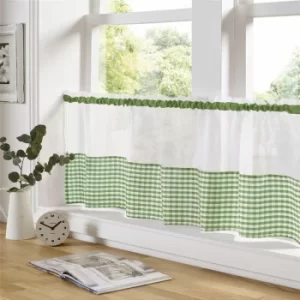 Gingham Ready Made Slot Top Voile Cafe Curtain Panel (59' x 18', Green)