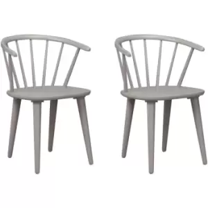 Pair of Dining Chairs Solid Wood Painted Wooden Kitchen Spindle Back - Grey - Grey