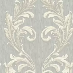 Belgravia Decor Tiffany Scroll Silver Textured Wallpaper