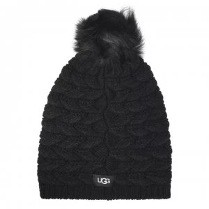 Ugg Cable Knit Pom Beanie Hat - Black BLK
