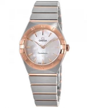 Omega Constellation Manhattan Quartz 28mm Mother of Pearl Dial Rose Gold and Stainless Steel Womens Watch 131.20.28.60.05.001 131.20.28.60.05.001