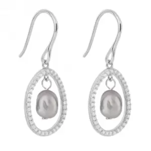 Floating Freshwater Pearl Pave Zirconia Drop Earrings E6227H