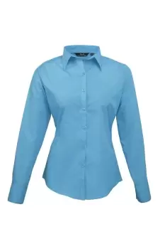 Poplin Long Sleeve Blouse Plain Work Shirt