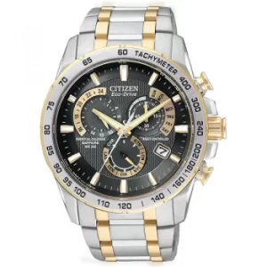 Mens Citizen Eco-drive Chrono Perpetual A-T Radio Controlled Alarm Chronograph Two-tone steel/gold plate Watch
