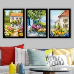 3SC200 Multicolor Decorative Framed Painting (3 Pieces)
