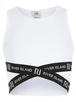 River Island Ribbed Cross Over Cropped Top White Size 7-8 Years Girls