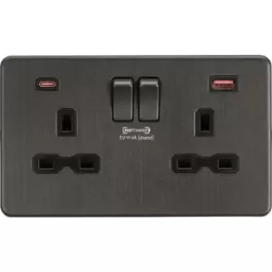 Knightsbridge - 13A 2G dp Switched Socket with dual usb [fastcharge] a+c - Smoked Bronze 230V IP20