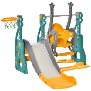 Homcom 3-in-1 Kids Swing And Slide Set With Basketball Hoop Slide Swing